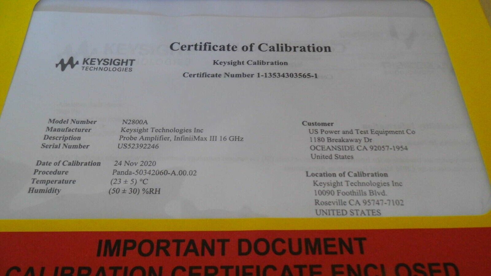 InfiniiMax III N2800A 16GHz Probe Amplifier 13 in stock w/ exp Keysight cal. InfiniiMax III N2800A 16GHz Probe Amplifier 13 in stock w/ exp Keysight cal.